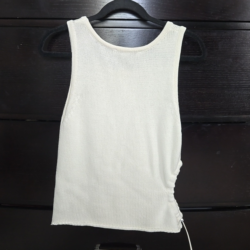 Zara Cream Ribbed Tank Top with Side Drawstring - Picture 5 of 5